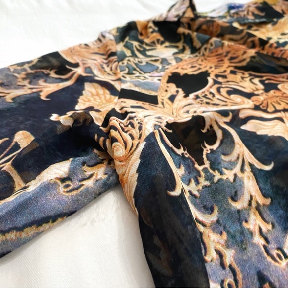 Lily MOSS  COLORFUL MULTIPATTERN MAXIMALIST SHEER LOOSE FIT TUNIC BLOUSE - Picture 4 of 6